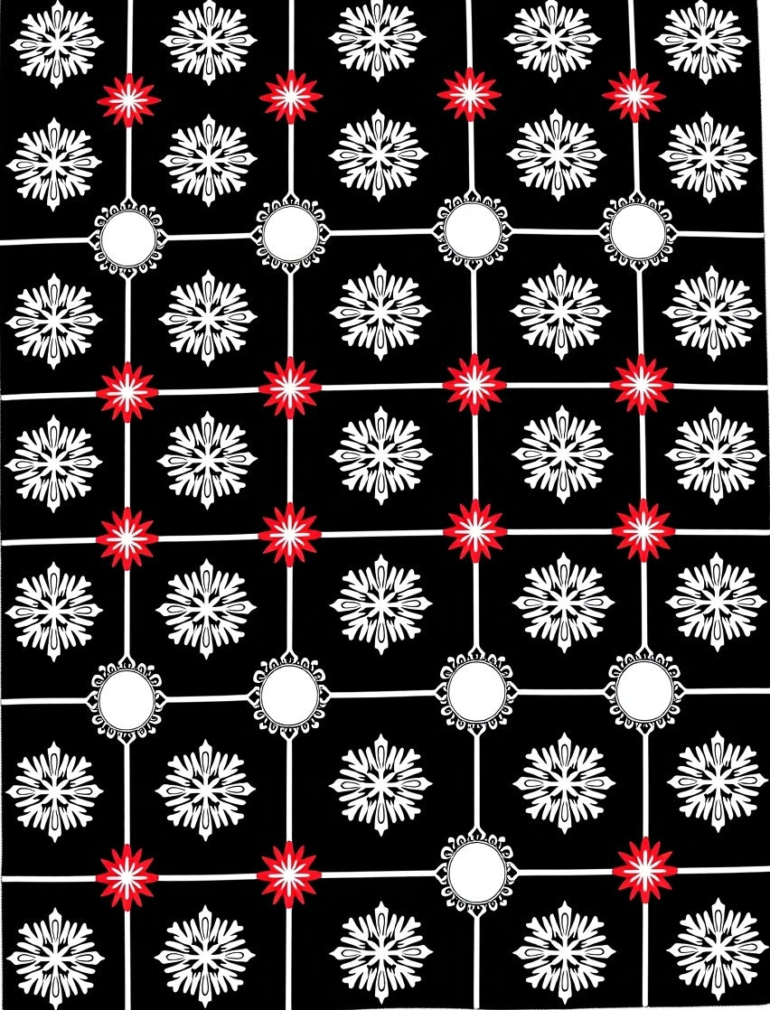 Black White Red Floral Medallion Accent Rug