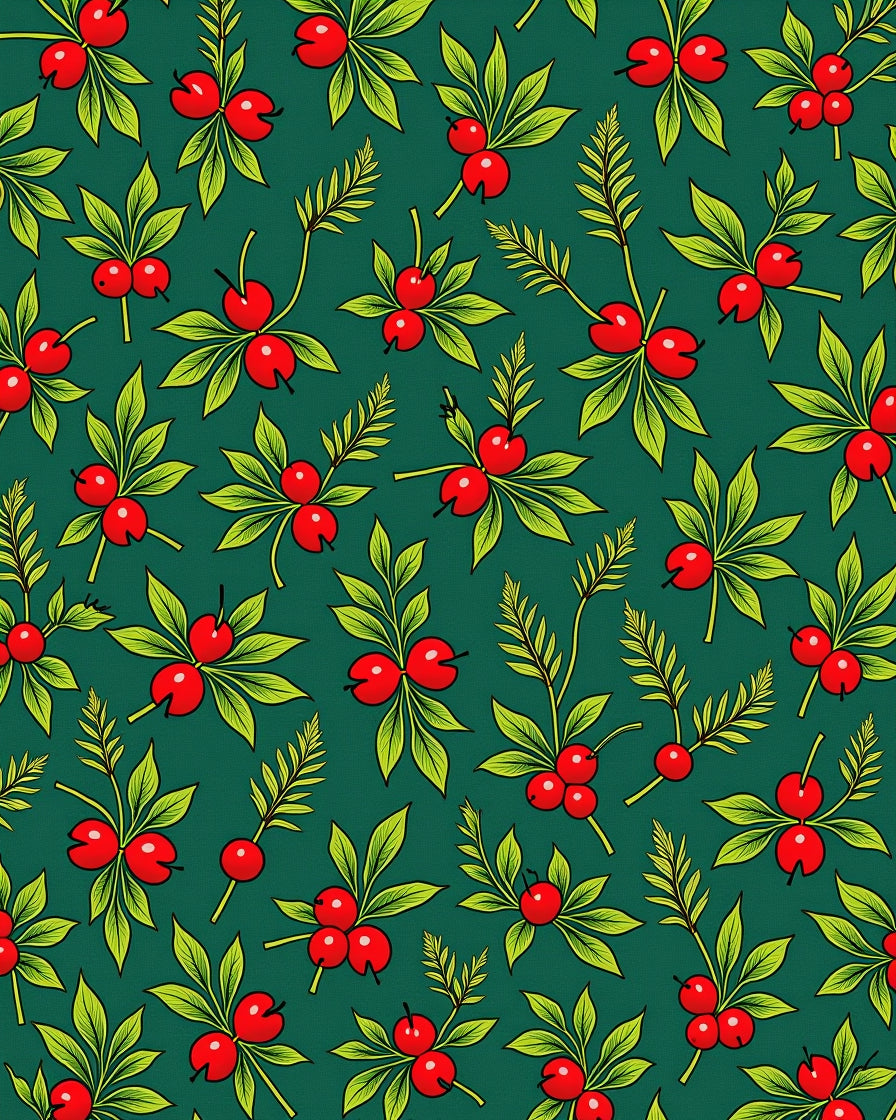 Crimson Berry Green Leaf Garland Rug