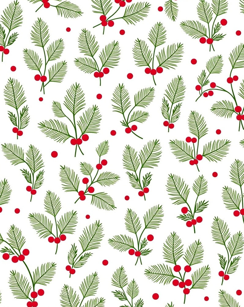 Festive Green Sprigs Red Berry Accents Rug