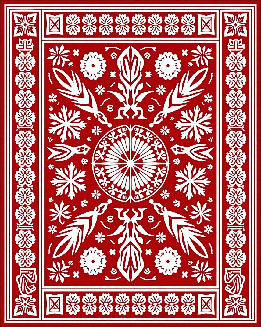 Scarlet White Botanical Garden Medallion Rug