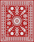 Scarlet White Botanical Garden Medallion Rug