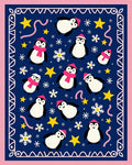 Cute Penguin Winter Wonderland Stars Rug