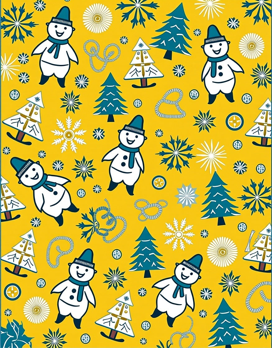 Joyful Snowman Christmas Tree Snowflakes Rug
