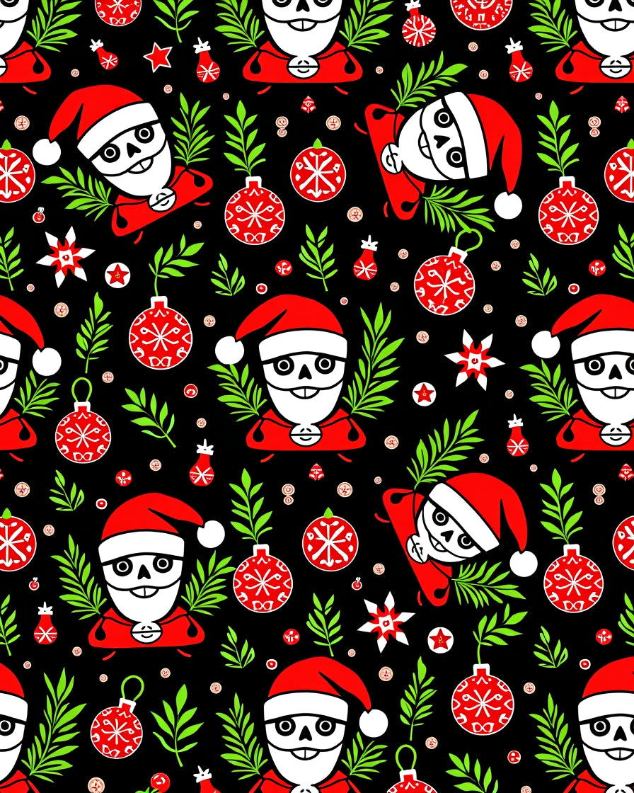 Spooky Black Christmas Santa Ornaments Rug