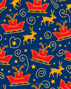 Red Sleigh Gold Reindeer Star Swirl Rug
