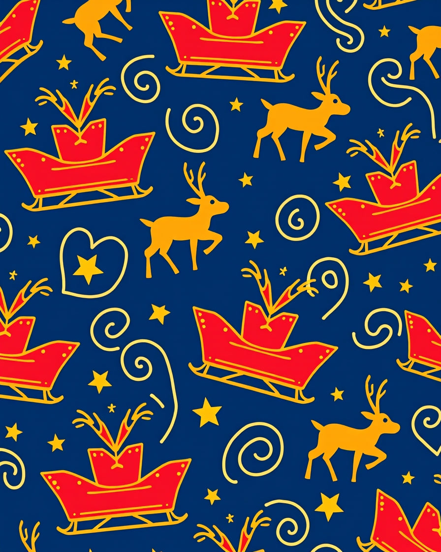 Red Sleigh Gold Reindeer Star Swirl Rug