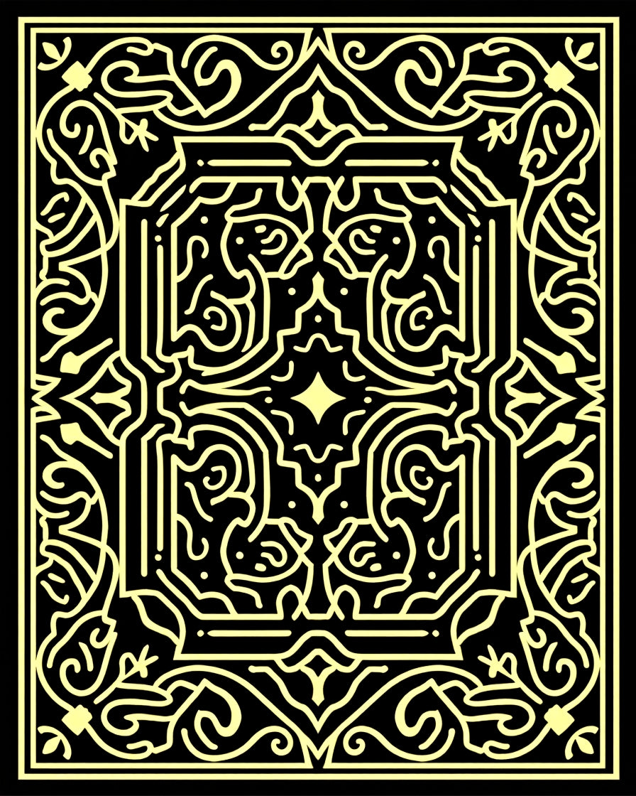 Black Gold Interlocking Labyrinth Rug