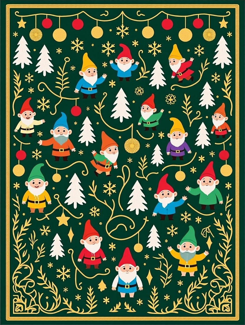 Green Gnome Christmas Holiday Garland Rug