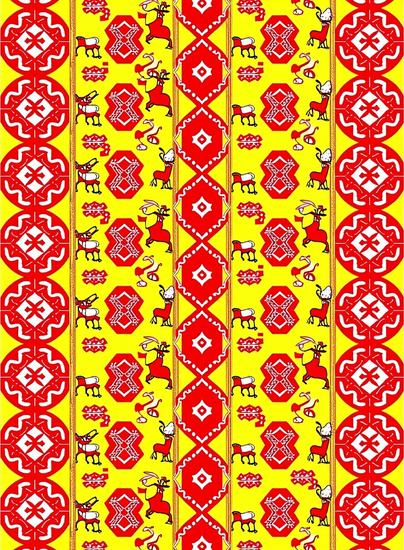 Red Deer Yellow Geometric Medallion Rug
