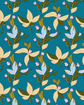 Teal Floral Botanical Leaf Bunch Rug