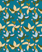Teal Floral Botanical Leaf Bunch Rug