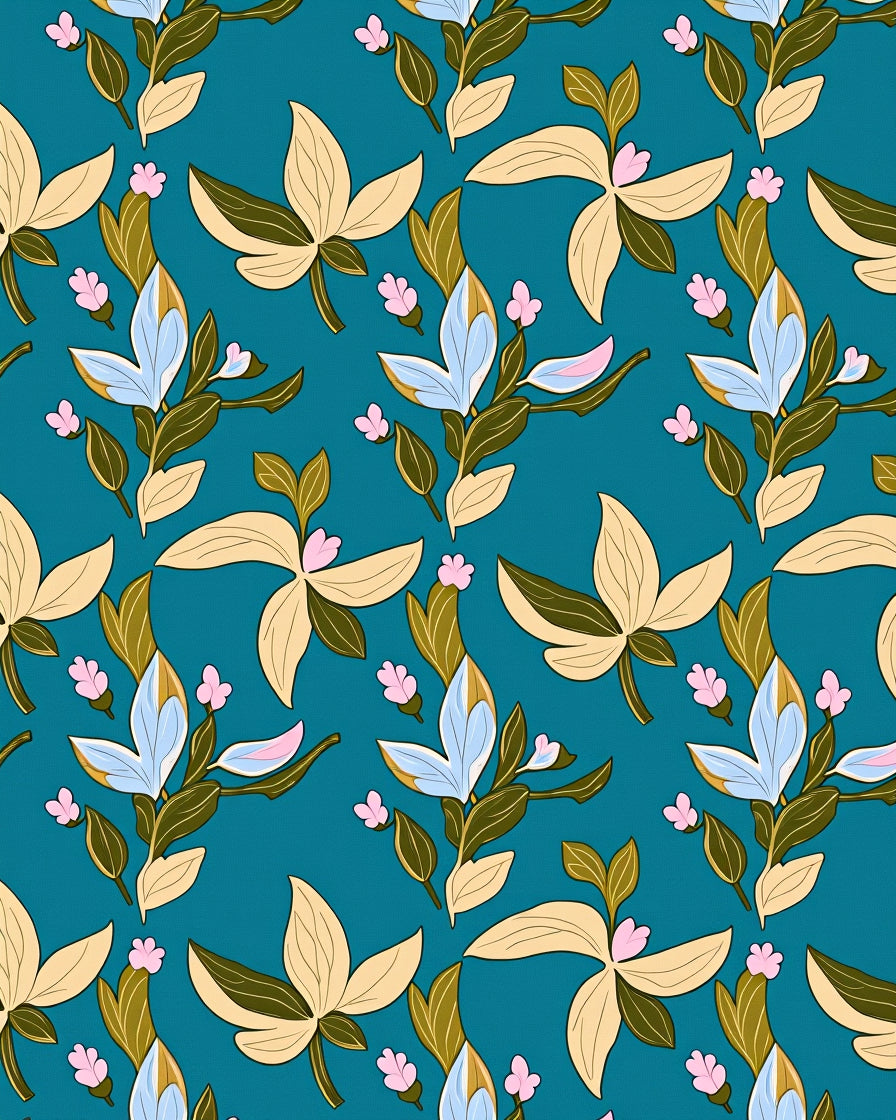 Teal Floral Botanical Leaf Bunch Rug