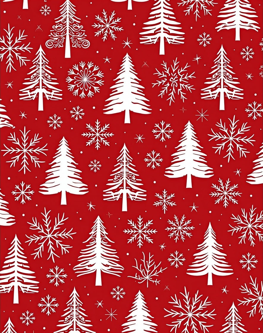 Red White Christmas Tree Snowflake Repeat Rug