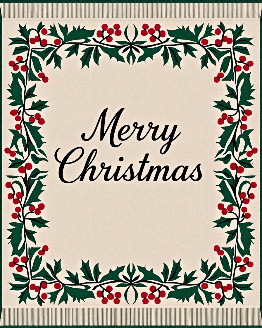 Festive Holly Border Cream Rug