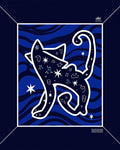 Cosmic Cat Blue Waves Starry Night Rug