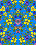 Vibrant Floral Butterfly Garden Blue Rug
