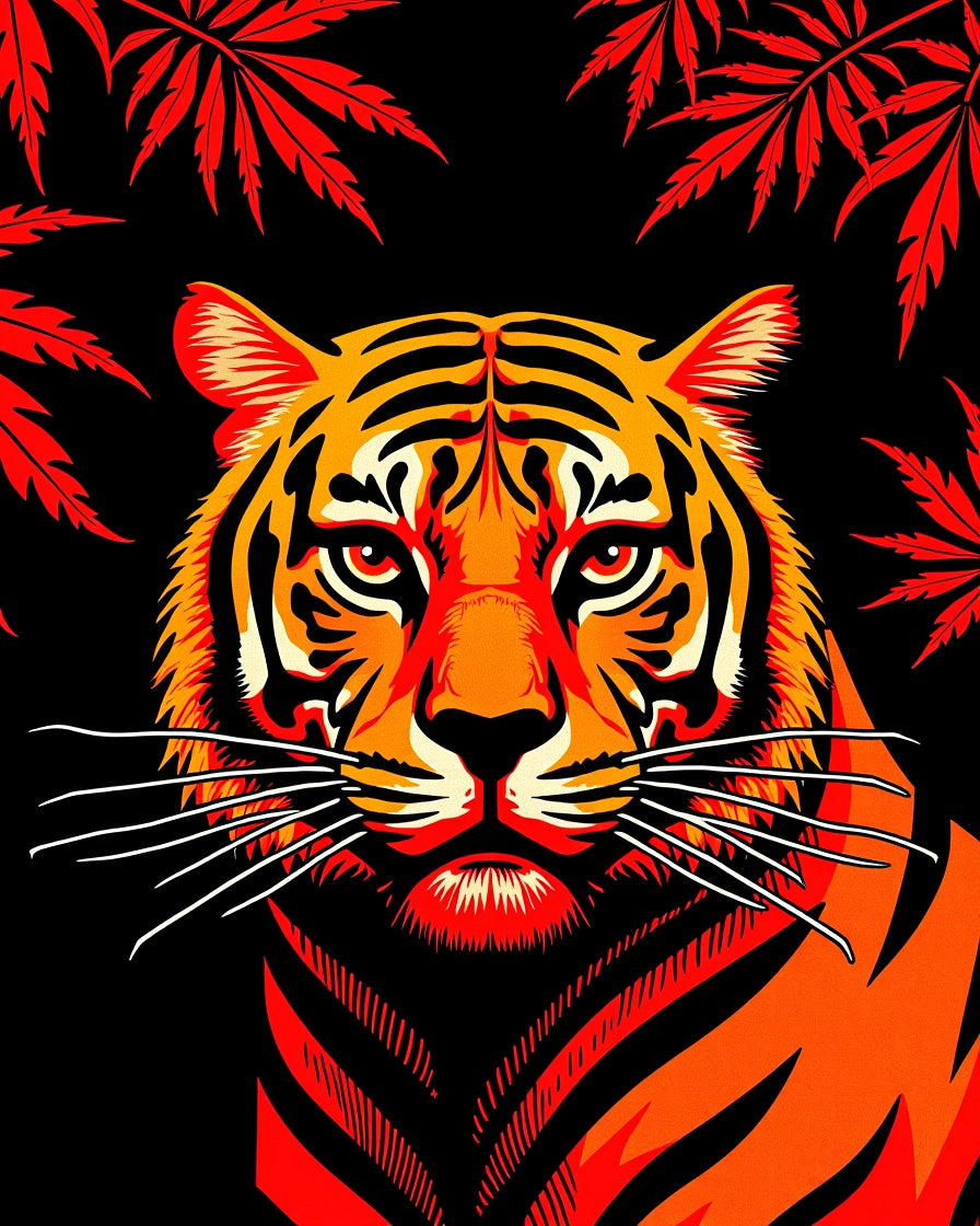 Bold Orange Tiger Red Foliage Rug