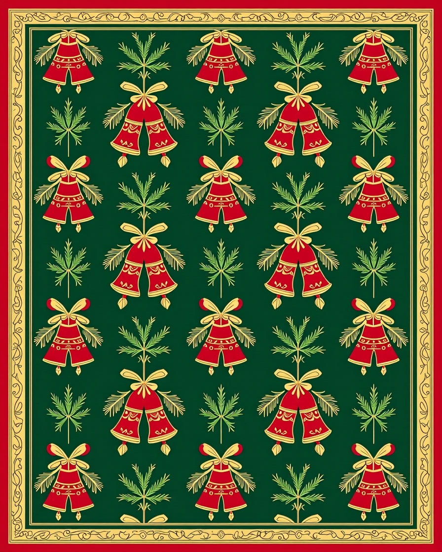 Festive Red Bell Floral Border Rug