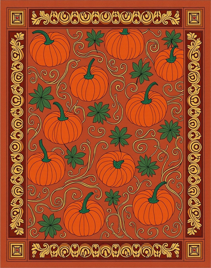 Vintage Pumpkin Vine Autumn Border Rug