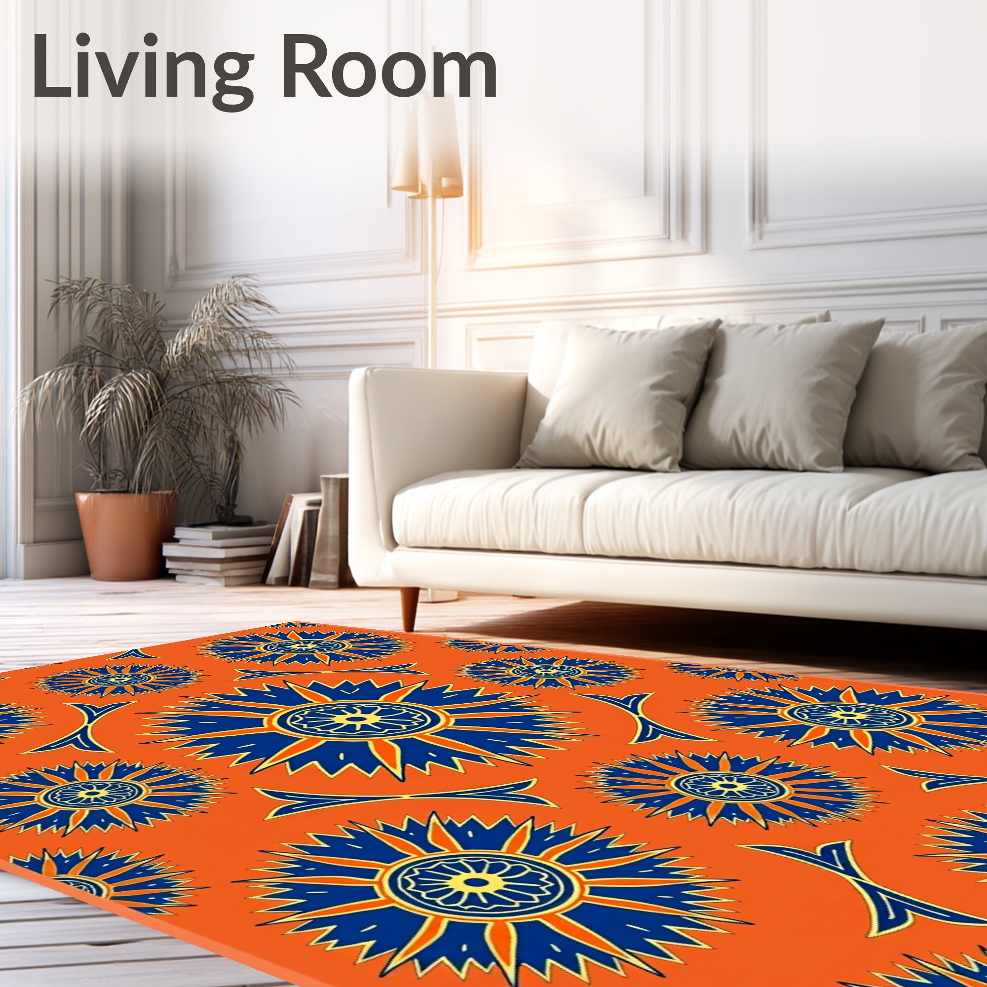 Bright Blue Sunburst Floral Medallion Rug