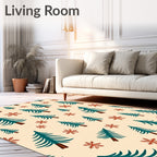 Teal Pine Snowflakes Beige Background Rug