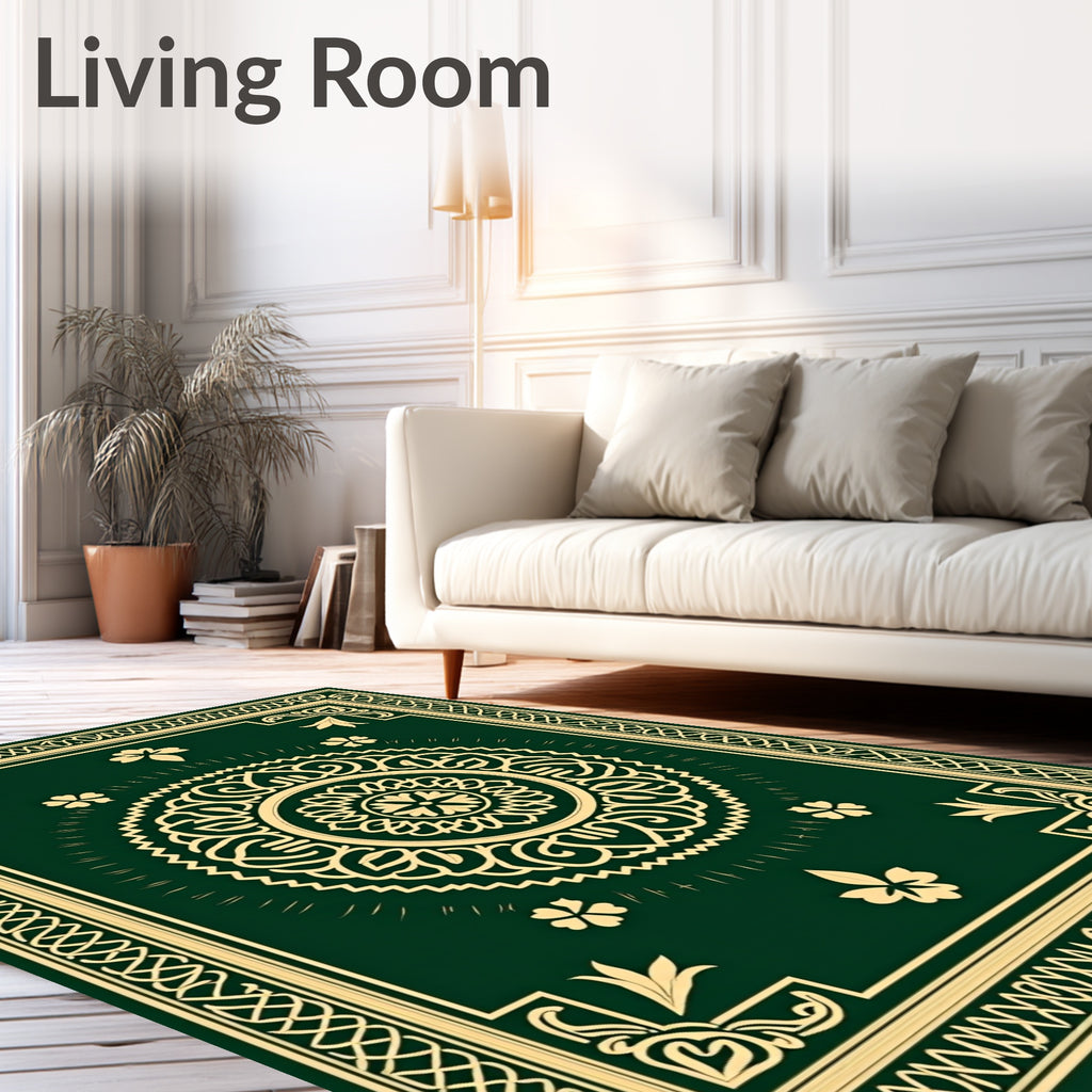 Emerald Green Ornamental Mandala Rug