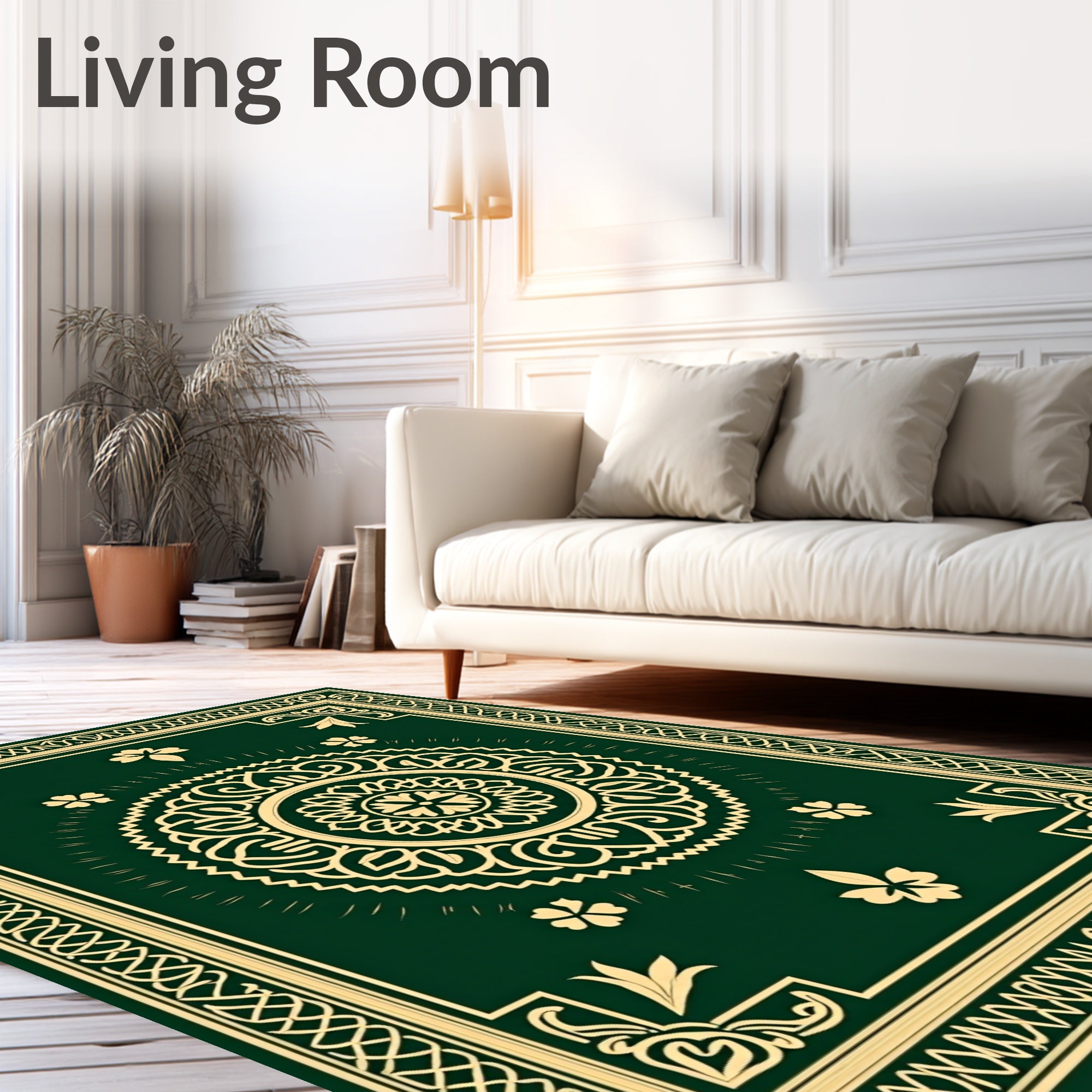 Emerald Green Ornamental Mandala Rug
