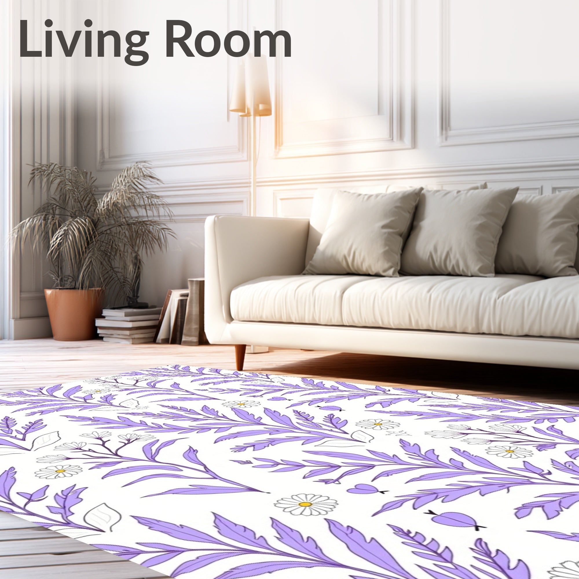 Pastel Purple Floral Botanical Field Rug