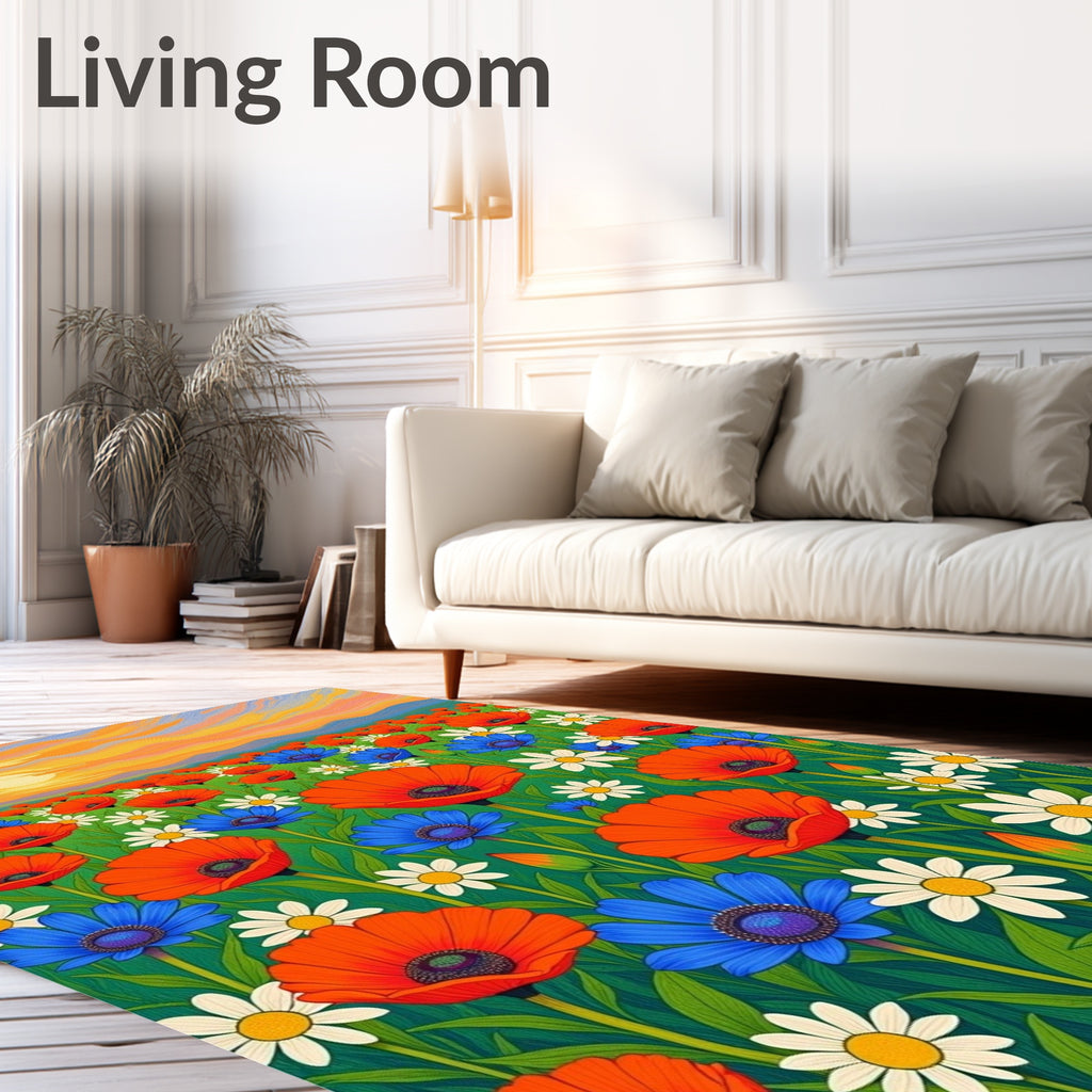 Bright Poppy Field Sunset Rug