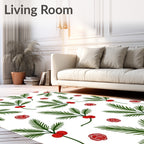 Festive Green Pine Sprig Red Berry Rug