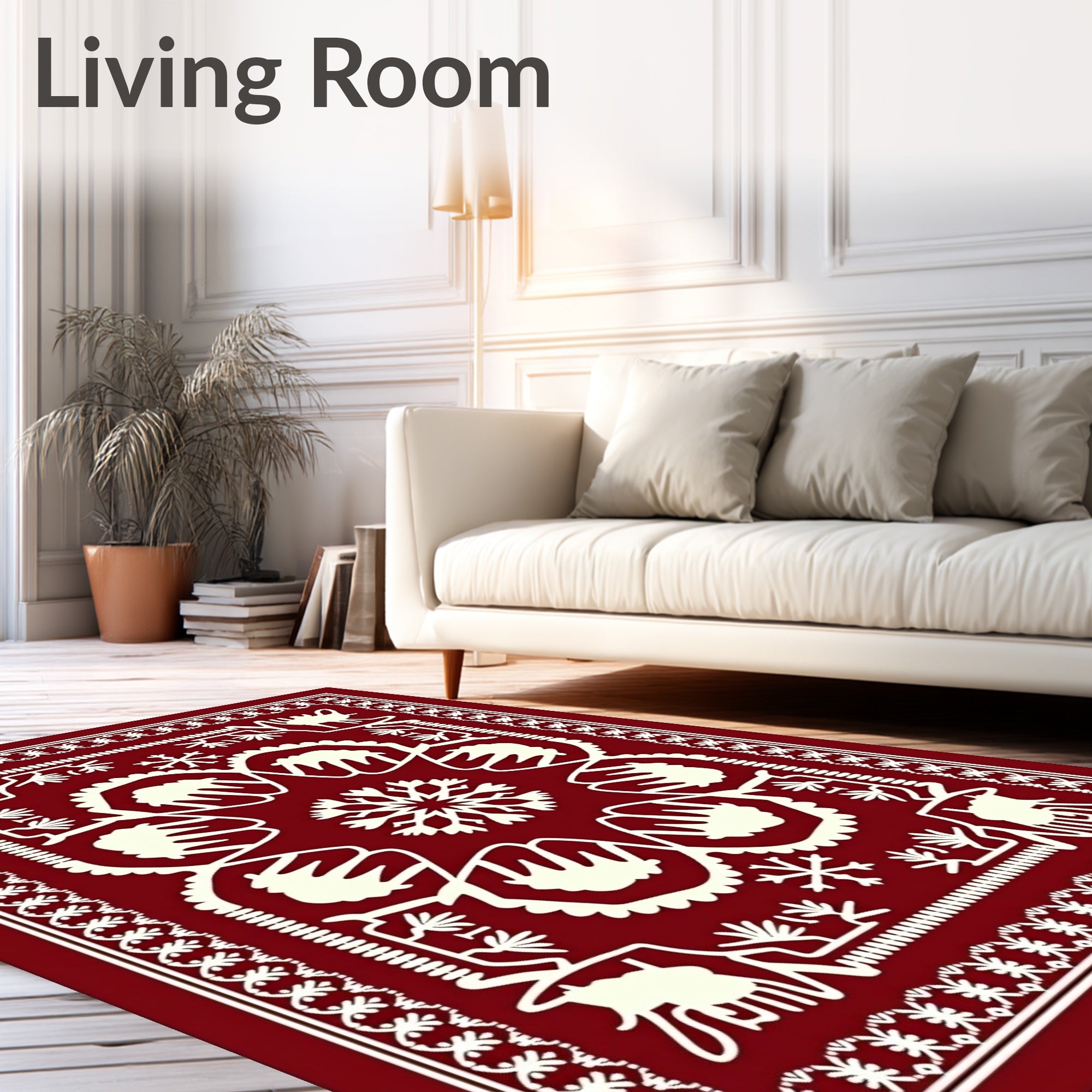 Deep Red Folk Art Snowflakes Rug