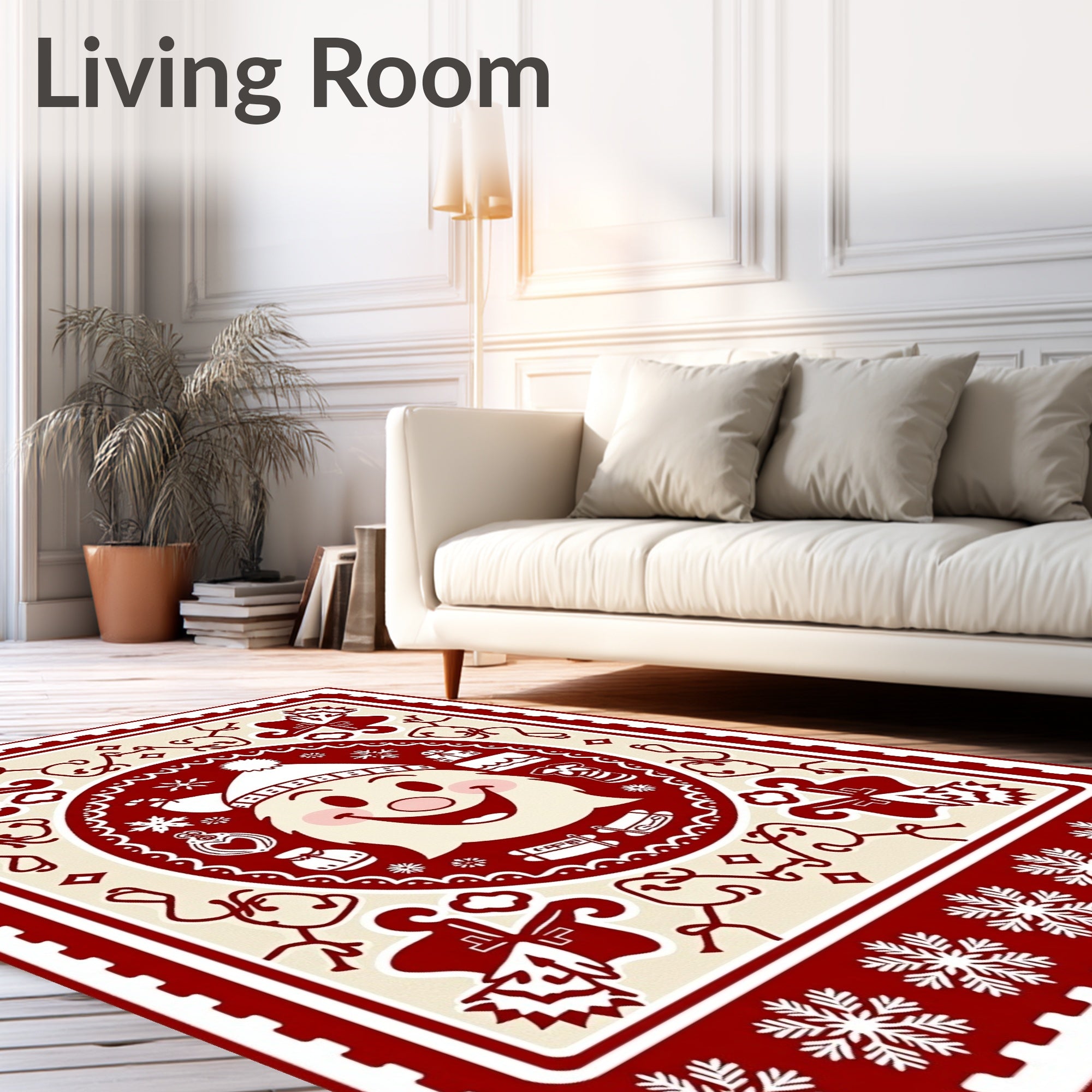 Crimson Santa Claus Snowflake Motif Rug
