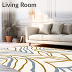 Golden Ochre Blue Curving Leaf Rug
