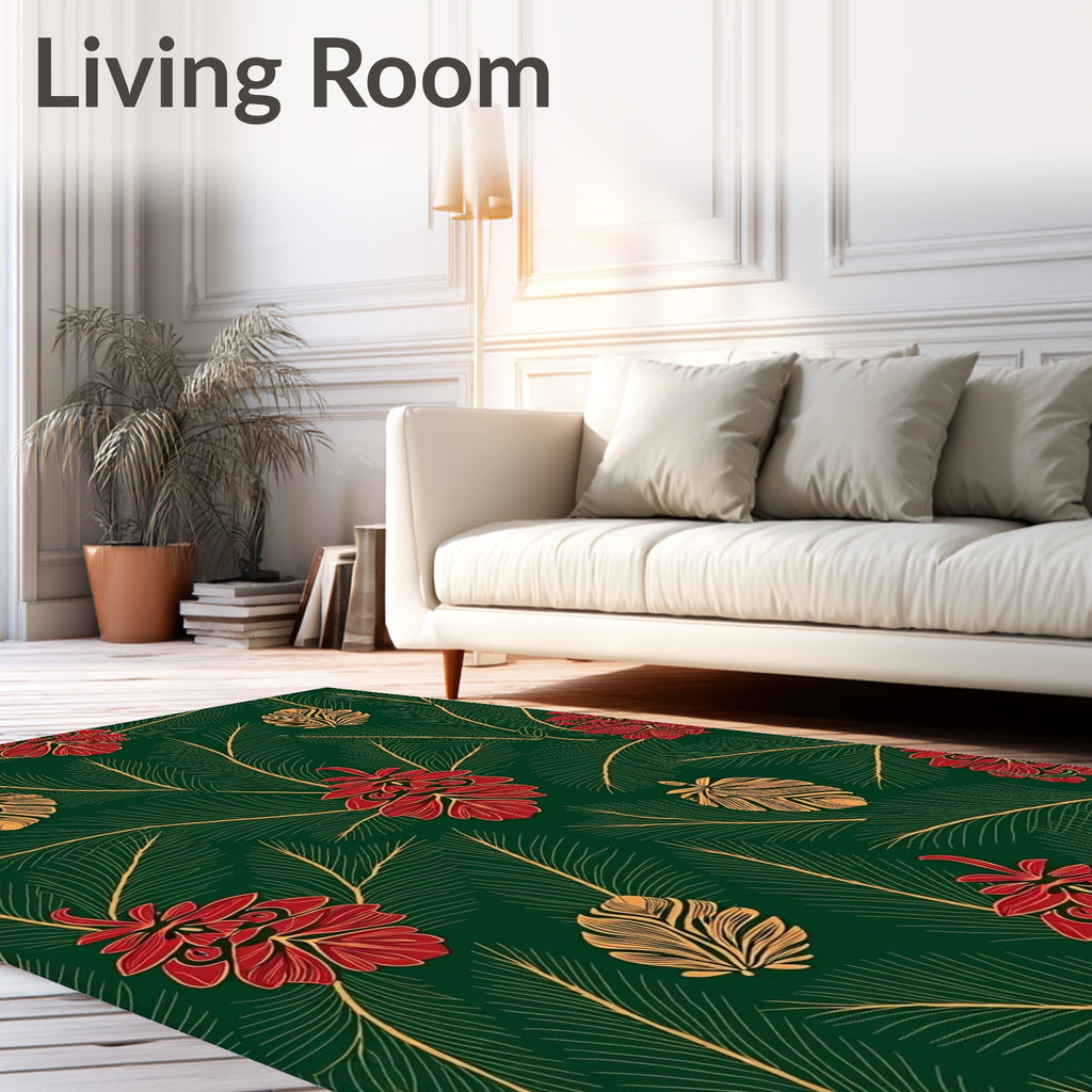 Rich Green Pinecone Floral Arrangement Rug