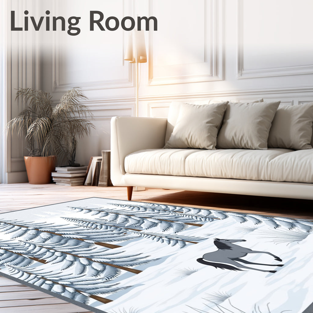 Winter Pine Forest Horse Scene Rug