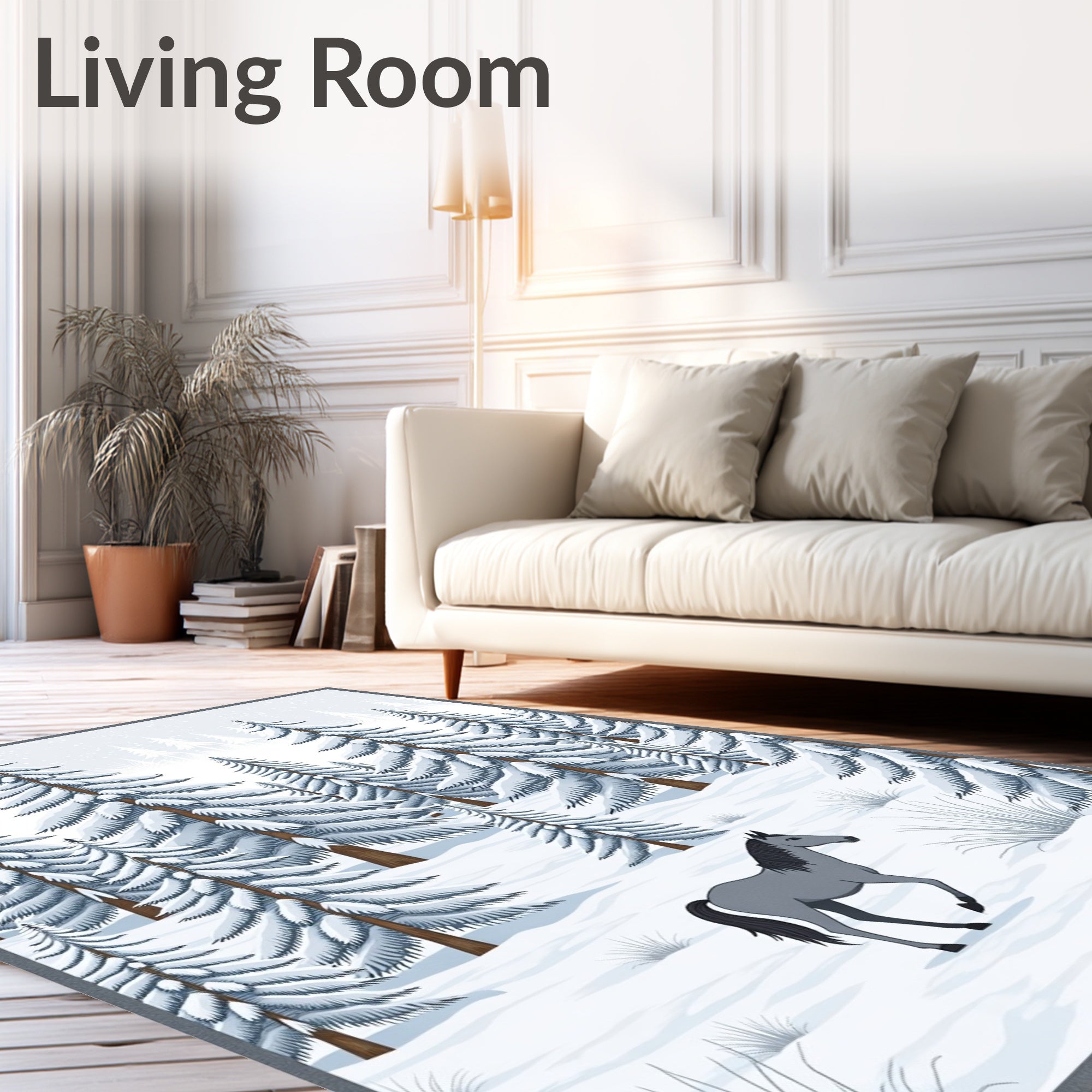 Winter Pine Forest Horse Scene Rug