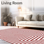 Deep Red Geometric Zigzag Circles Rug