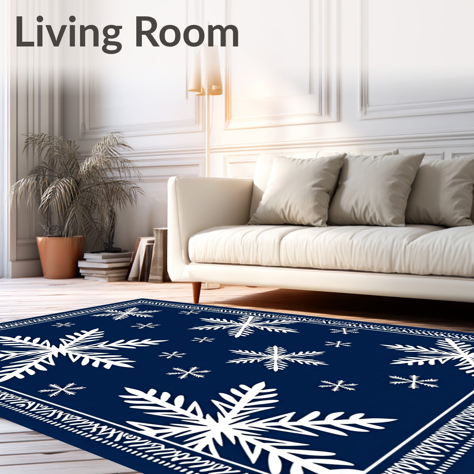Deep Blue Winter Snowflake Scatter Rug