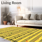 Black Music Notes Yellow Harmony Rug