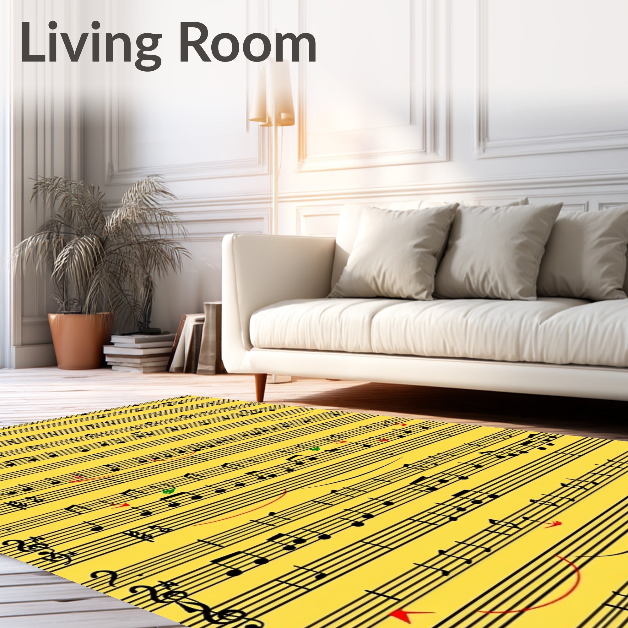 Black Music Notes Yellow Harmony Rug