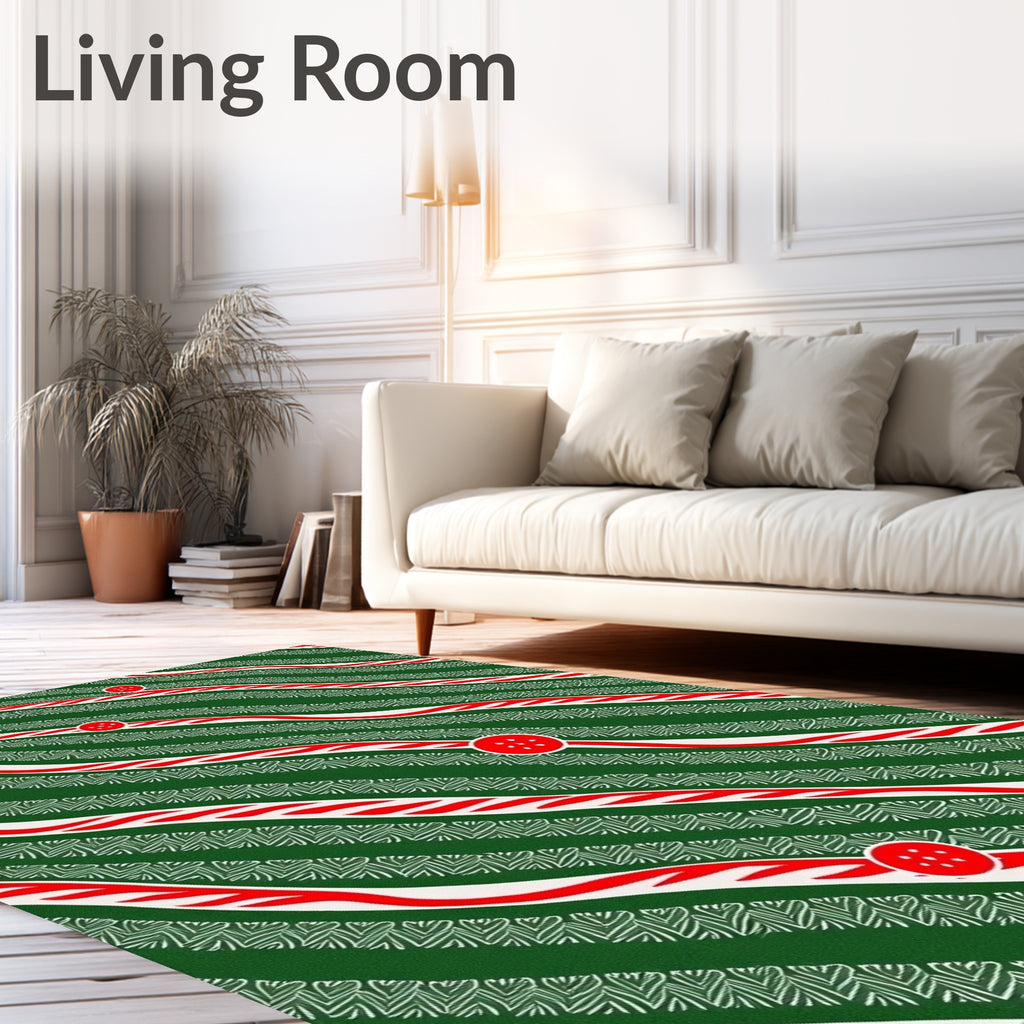 Green Red White Wavy Stripes Rug