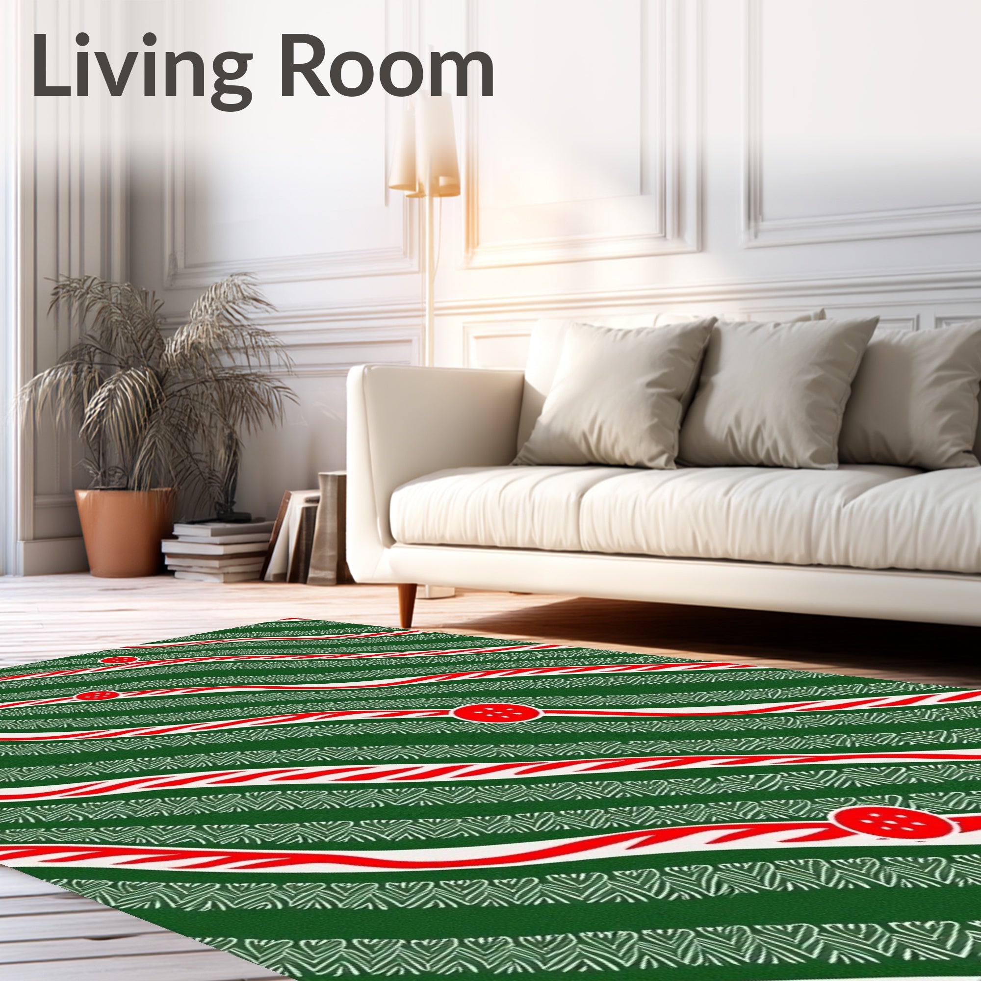 Green Red White Wavy Stripes Rug