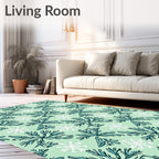 Teal White Snowflake Autumn Bloom Rug