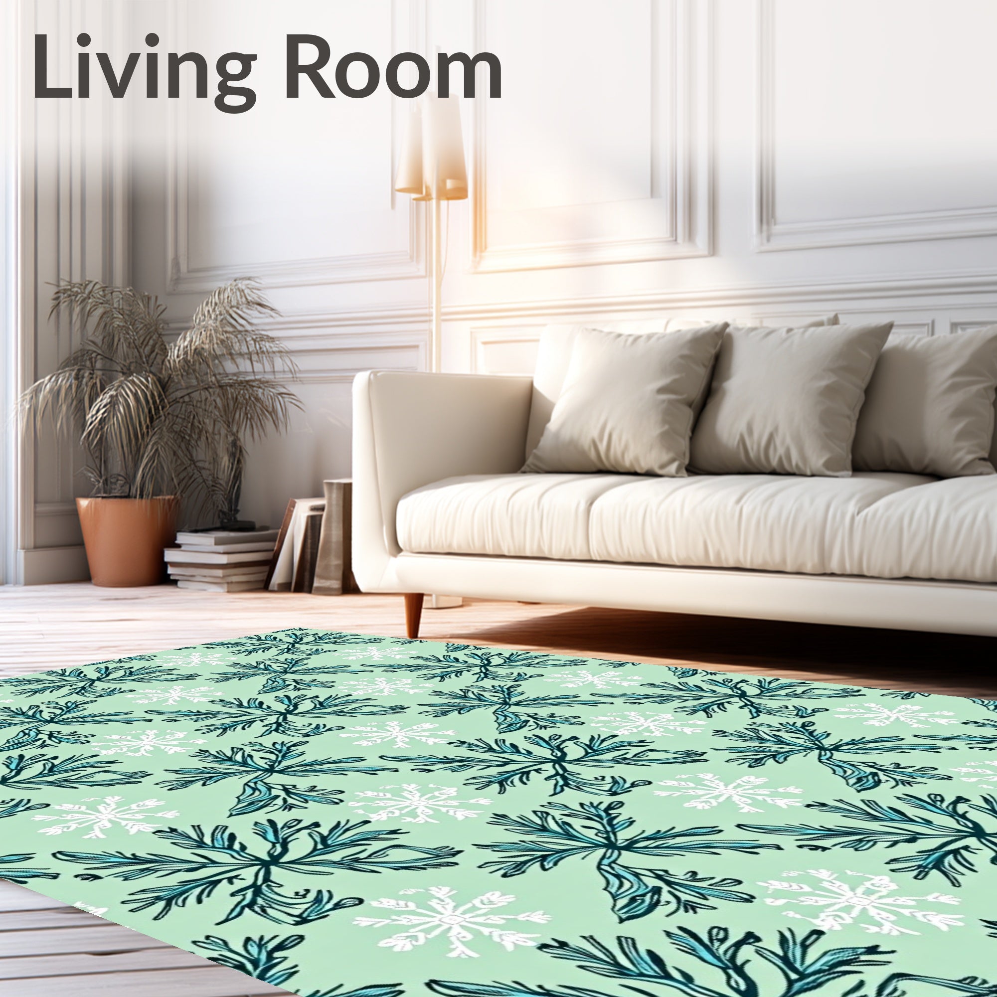Teal White Snowflake Autumn Bloom Rug