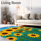 Golden Sunflower Field Blue Sky Rug