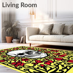Yellow Floral Skull Art Rug