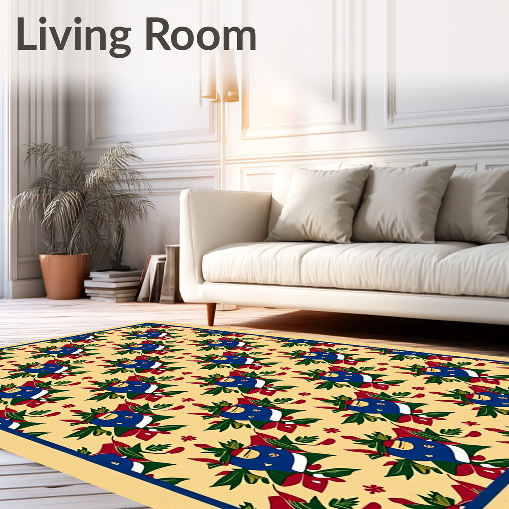 Crimson Blue Floral Medallion Field Rug
