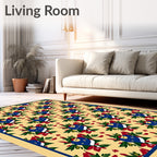 Crimson Blue Floral Medallion Field Rug