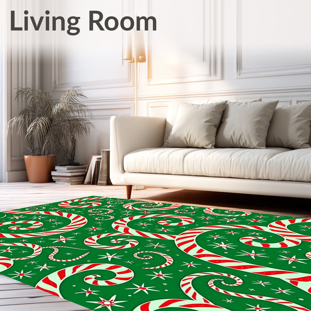 Whimsical Red White Swirl Candy Canes Rug