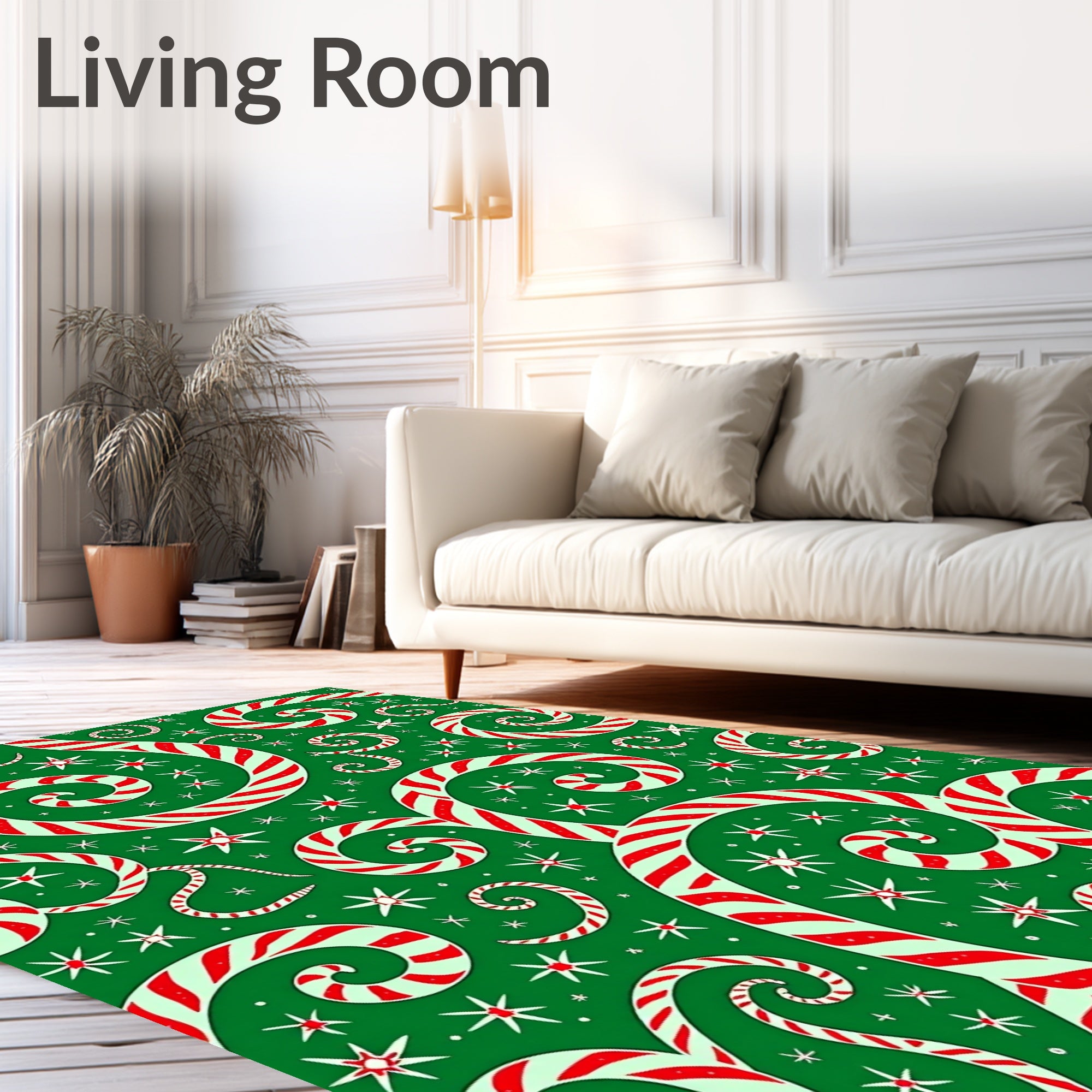 Whimsical Red White Swirl Candy Canes Rug